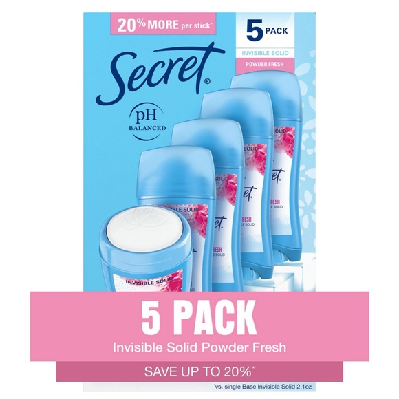 Secret Invisible Antiperspirant and Deodorant, Powder Fresh, 2.6 oz., 5 pk. - Picture 1 of 9